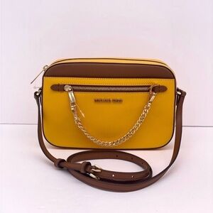 Michael Kors Yellow and Brown Crossbody Bag